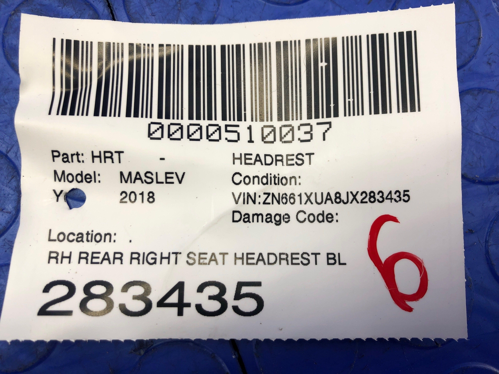 2017-2022 MASERATI LEVANTE OEM REAR RIGHT SEAT HEADREST BEIGE LEATHER