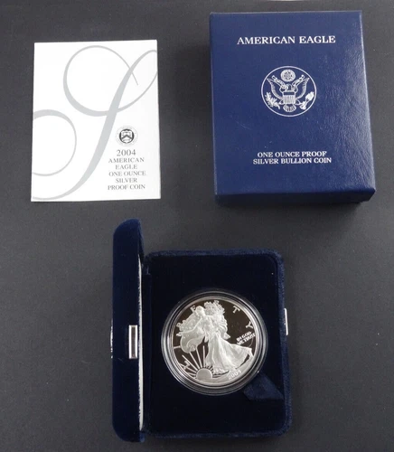 2004-W Proof American Silver Eagle Dollar $1 Box & COA US Mint Bullion OGP