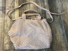 Deux Lux Purse Shoulder Bag Pink Faux Leather Woven 12”H x 12”L x 7”W, Pockets