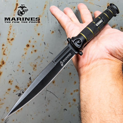 12'' Extra Large USMC Marines Spring Assisted Open Folding Pocket Knife Stiletto
