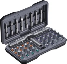 42-in-1 Ratchet Screwdriver Set with 40 Magnetic Bits & Carry Case – Gray