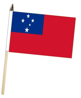 Samoa Large Hand Flag With Wooden Pole (18'' x 12'')