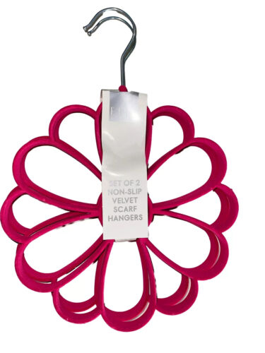 2pk Elle Decor Non-Slip Flower Velvet Scarf, Socks, Ties Pink Hangers 13z