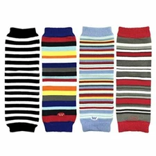 Wrapables Colorful Baby Leg Warmers (Set of 4), Black, Blue Red Stripes