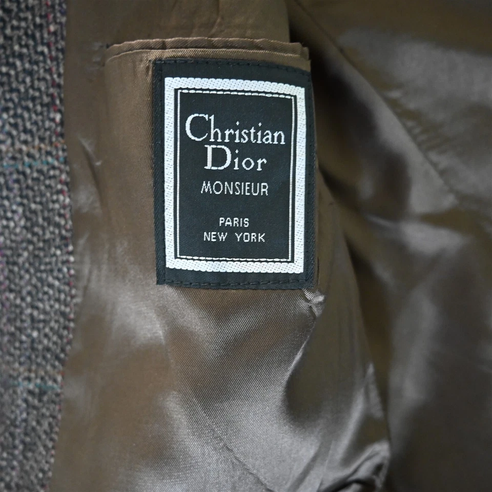 Vtg Christian Dior 44R Brown Blanketweave Tweed Mens Blazer Jacket Sport Coat - Image 4 of 4