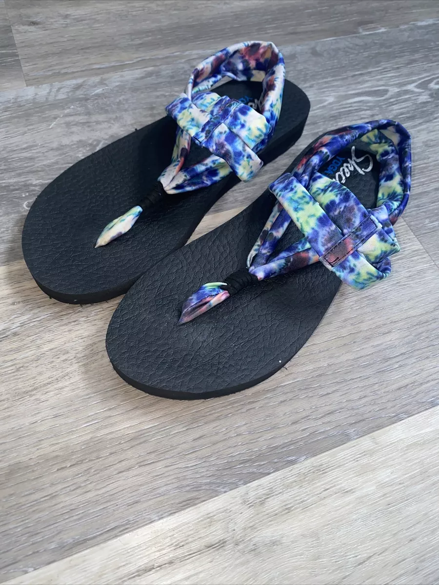 Skechers Yoga Foam Sling Black Flip Flops Sandals Thong Size 9 Tie-Dye