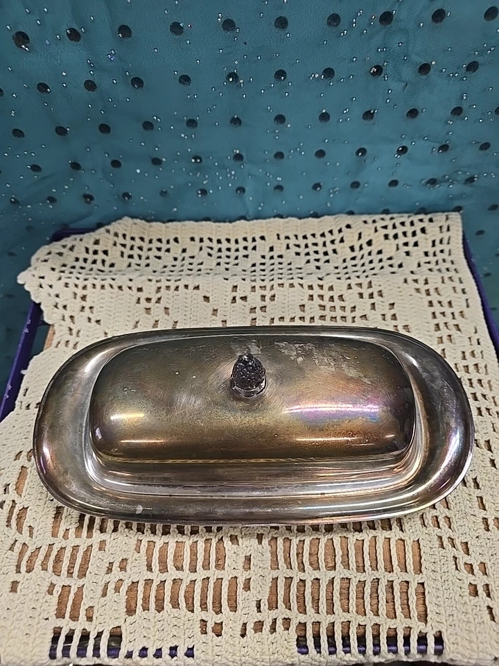 Plato de mantequilla Willam Rogers vintage enchapado en astilla # 987 con bandeja de vidrio deslustrado Foto 2 de 4