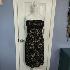 NWT Bisou Bisou 6 Black Nude Lace Sleeveless Cocktail Dress Little Black Dress