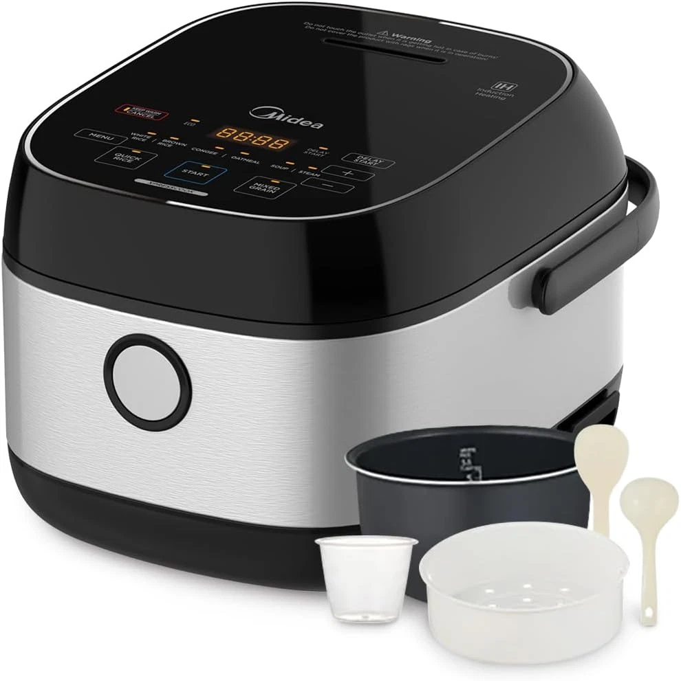 3L Induction Rice Cooker with Steamer, 6-Cup Capacity, Fuzzy Logic & Delay Start