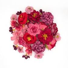 Red Faux Flowers Head Fabric Flower 24pcs Artificial Flowers Bulk for Craft S...