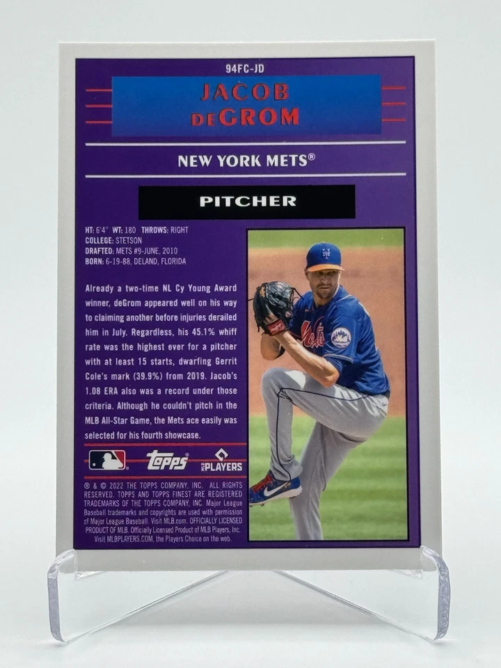 2022 Topps Finest #94FC-JD JACOB DEGROM | '94 Finest Cornerstones - Image 2 of 2