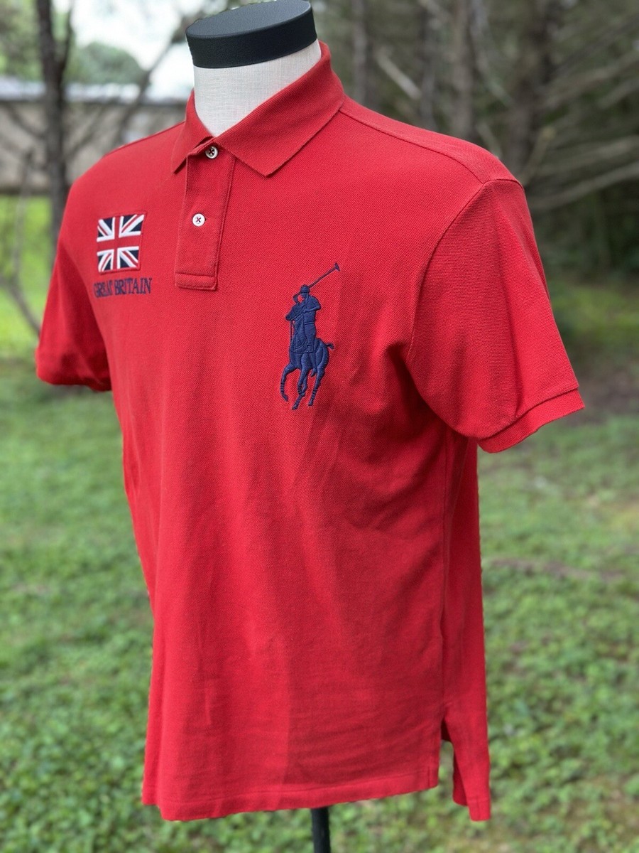 Ralph Lauren Polo Pony Custom Fit Britain Embroidery Red Polo