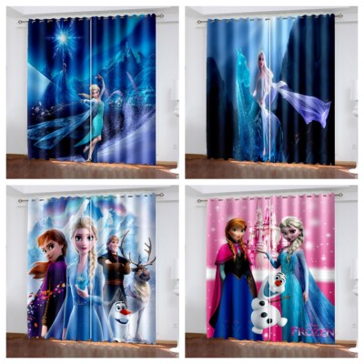Kinder Anna Elsa Prinzessin Blickdicht Vorhänge Ösen 3D Vorhang Gardine Geschenk