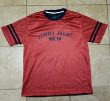 Image of Vintage Tommy Hilfiger Tommy Jeans Mesh Varsity Soccer Jersey Red Navy Sz Large