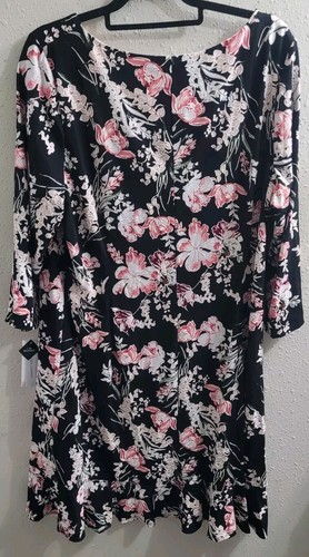 Sandra Darren Women's Sz 18W Black Blush Pink Floral Shift Dress Ruffle NEW - Picture 11 of 11