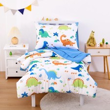 Wake In Cloud - Dinosaur Toddler Bedding Set for Boys, Toddler, White Blue