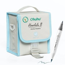 Ohuhu 48 Colors Alcohol Pastel Markers Brush Fine 1 Marker Blender