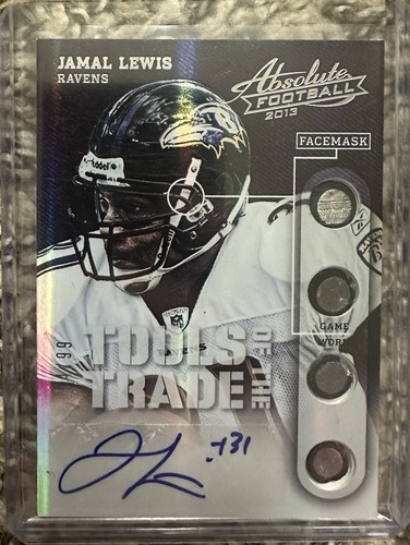 2013 Absolute Football Jamal Lewis Game Used Facemask Relic Auto #54/99 Ravens