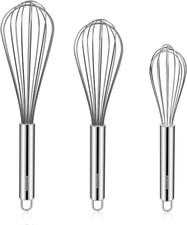 NileHome Stainless Steel Whisk Set 8" 10" 12", 3 Pack Balloon Wire Whisks