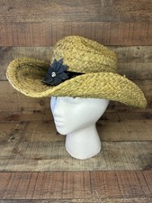 Bullhide Montecarlo Hat Beige Cowboy Medium Women  s Straw Raffia Black Flower