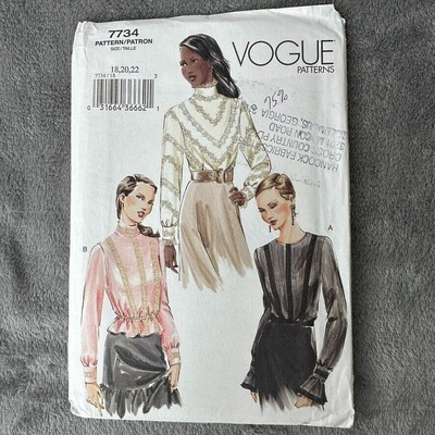 Vogue 7734 Misses Blouse Sewing Pattern Sizes 18-22 Vintage Style Lace Detail