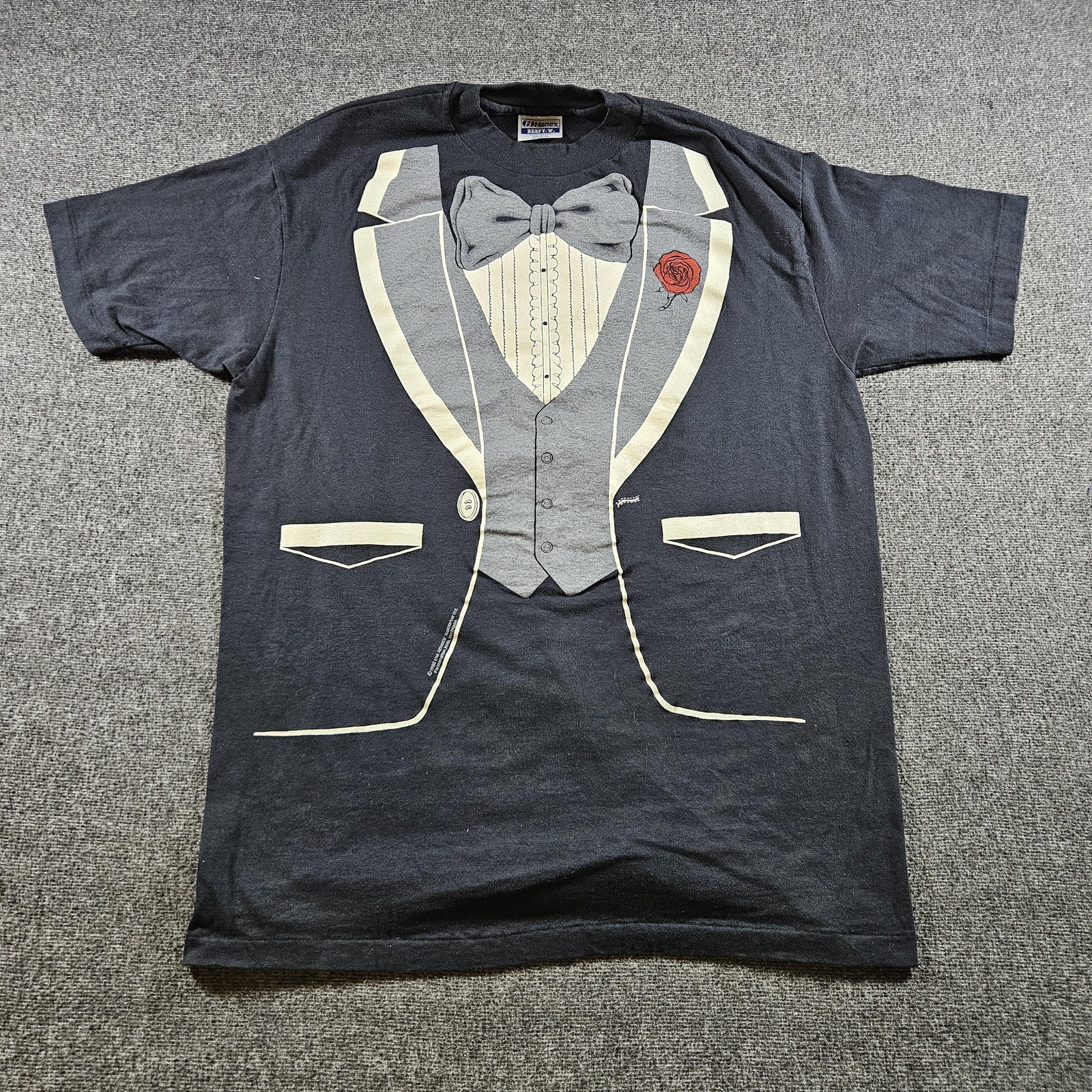Vintage Tuxedo Shirt Mens XL Black Hanes Beefy T Graphic Novelty Costume 80s