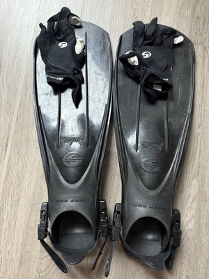 Aqua Lung Deep See Pulse Diving Fins Open Heel Size Large with XXL Gloves