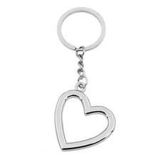 Simple Style Metal Heart Shaped Keychain Silver Stainless Steel Key Ring Ligh...