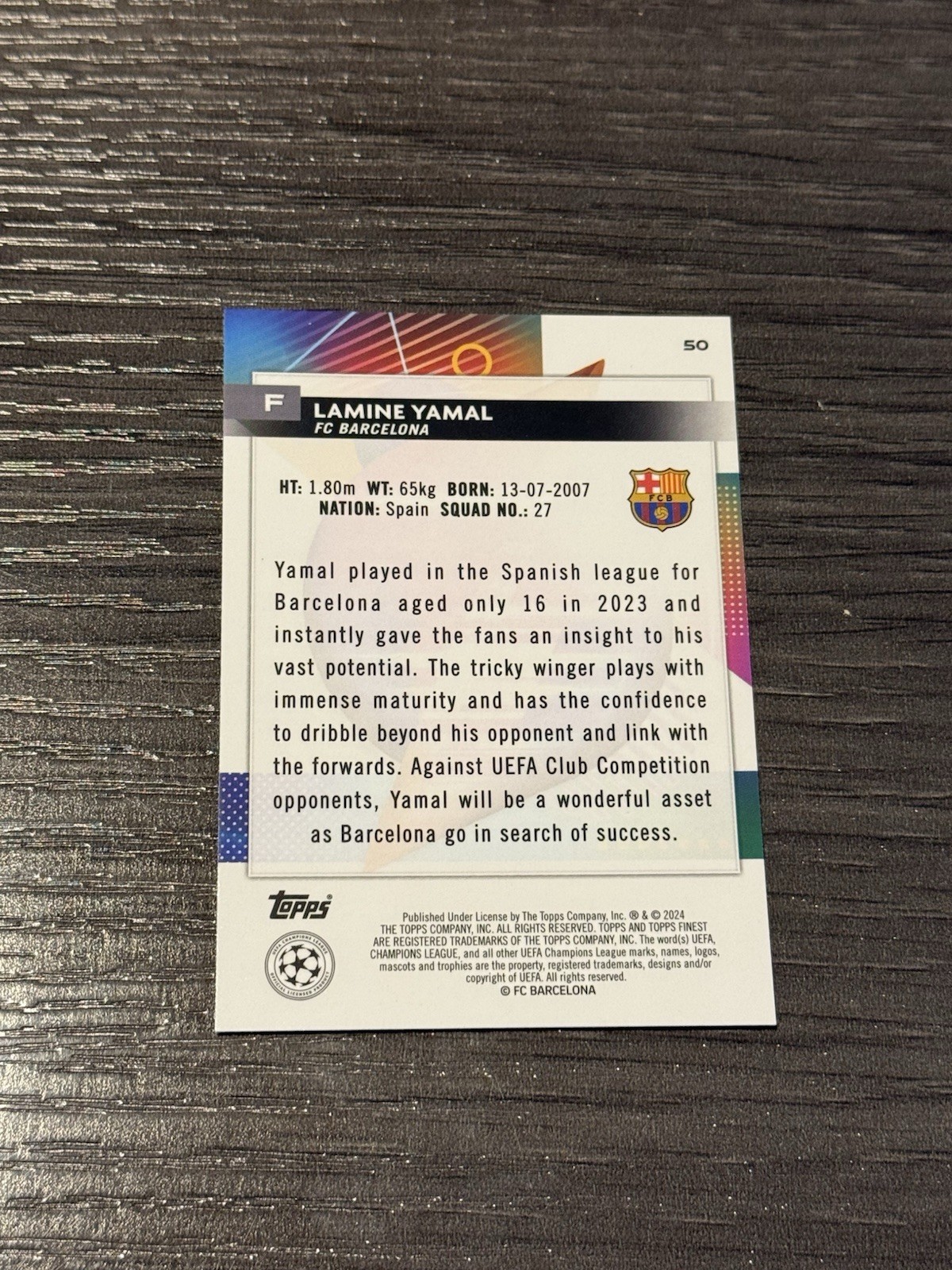 2023-24 Topps Finest UEFA Club Competitions #50 Lamine Yamal Rookie 🇪🇸 view 2