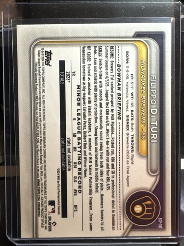 2024 Bowman Chrome Baseball Filippo Di Turi Bowman 1st BCP-101 - Picture 2 of 2