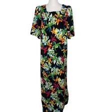 Hilo Hattie Hawaiian Maxi Dress Sz M Floral Orchid Tropical Vacation 100 Cotton