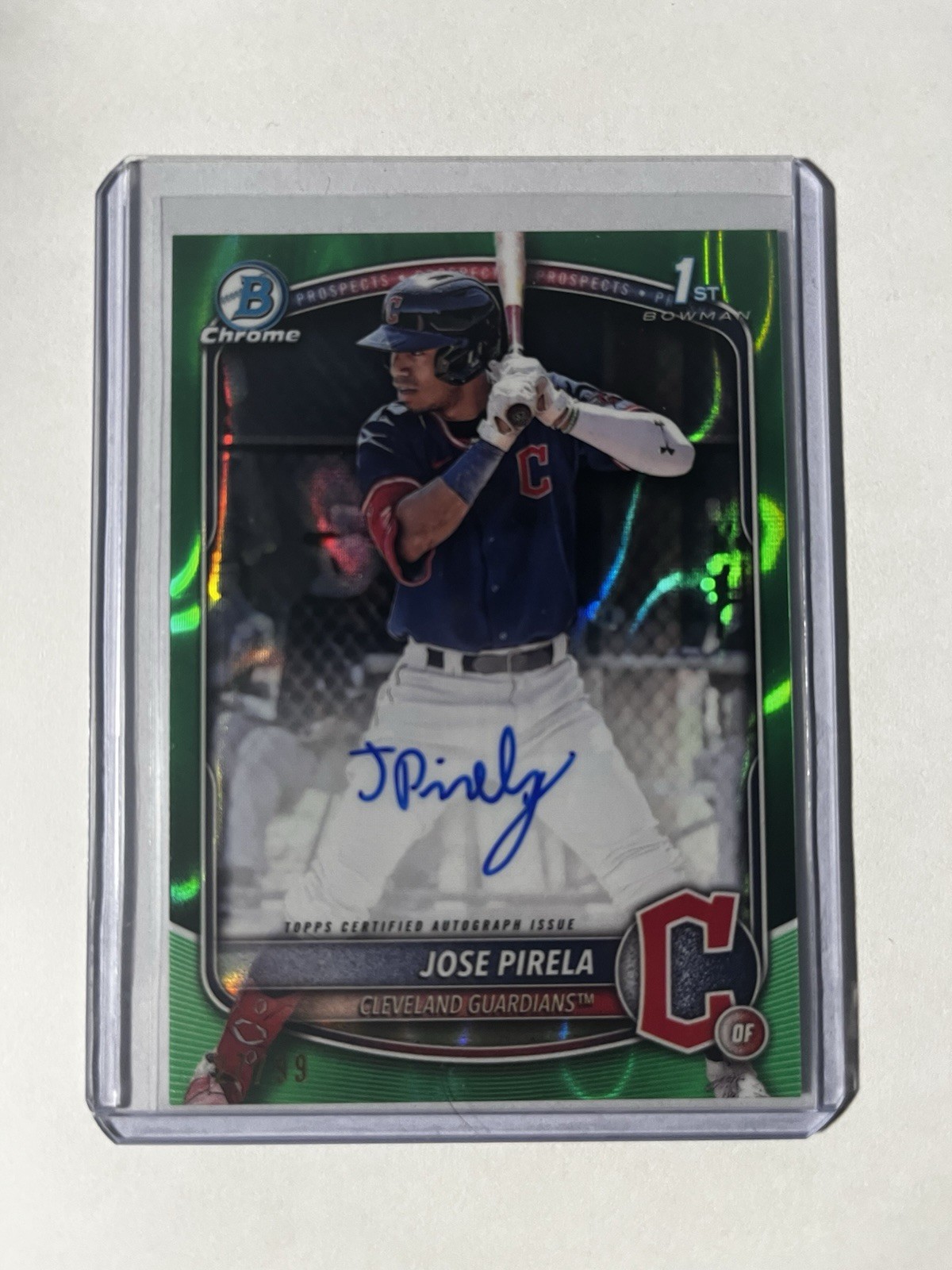 2025 Bowman Chrome Jose Pirela 1st Green Lava Refractor Auto /99 Indians