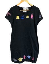 Michael Simon Lite Black Short Sleeve Midi Dress Embroidered Vtg 90’s Women’s M