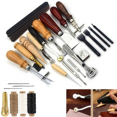 #ad #ad Vintage Leather Craft Tools Kit Working Hand Tool Stitching Sewing Beveler Punch $34.29