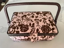 Dritz ~ Sewing Basket Small Rectangler ~Pink & Brown Floral~10x6x4