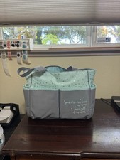 NWT 5 pc Baby Essentials Design Aqua Blue Grey Diaper Bag.You Are My Sun My Moon