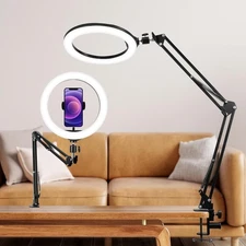 10 Inch Selfie Ring Light with Overhead Phone Mount, Desk Clamp Adjustable