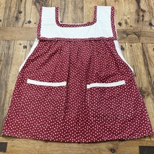 Vtg Smock Apron Red Cream Cotton XL Primitive Star Double Pocket Split Back