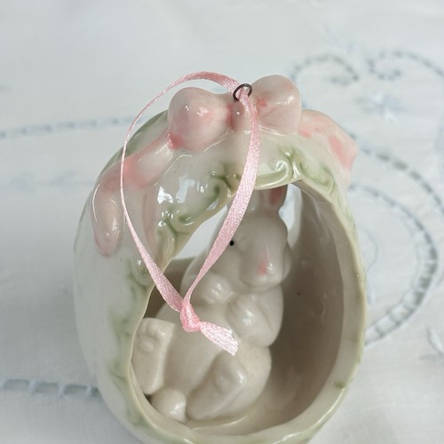 Greenbrier Int’l Bunny in Egg Pale Pink Bow Pastel Trim Easter Spring Ornament - Picture 3 of 8