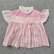 VTG Toddletime Dress Girls 12-18 Months Pink Stripe Flutter Sleeve 70s Smocked