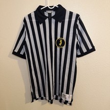 VTG 70s Honigs Whistle Stop Referee Jersey Mens M Striped Quarter Zip USA Made