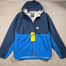 Carhartt HOODED RAIN Jacket MEN 2XL XXL Blue Relaxed Storm Defender Full Zip NWT