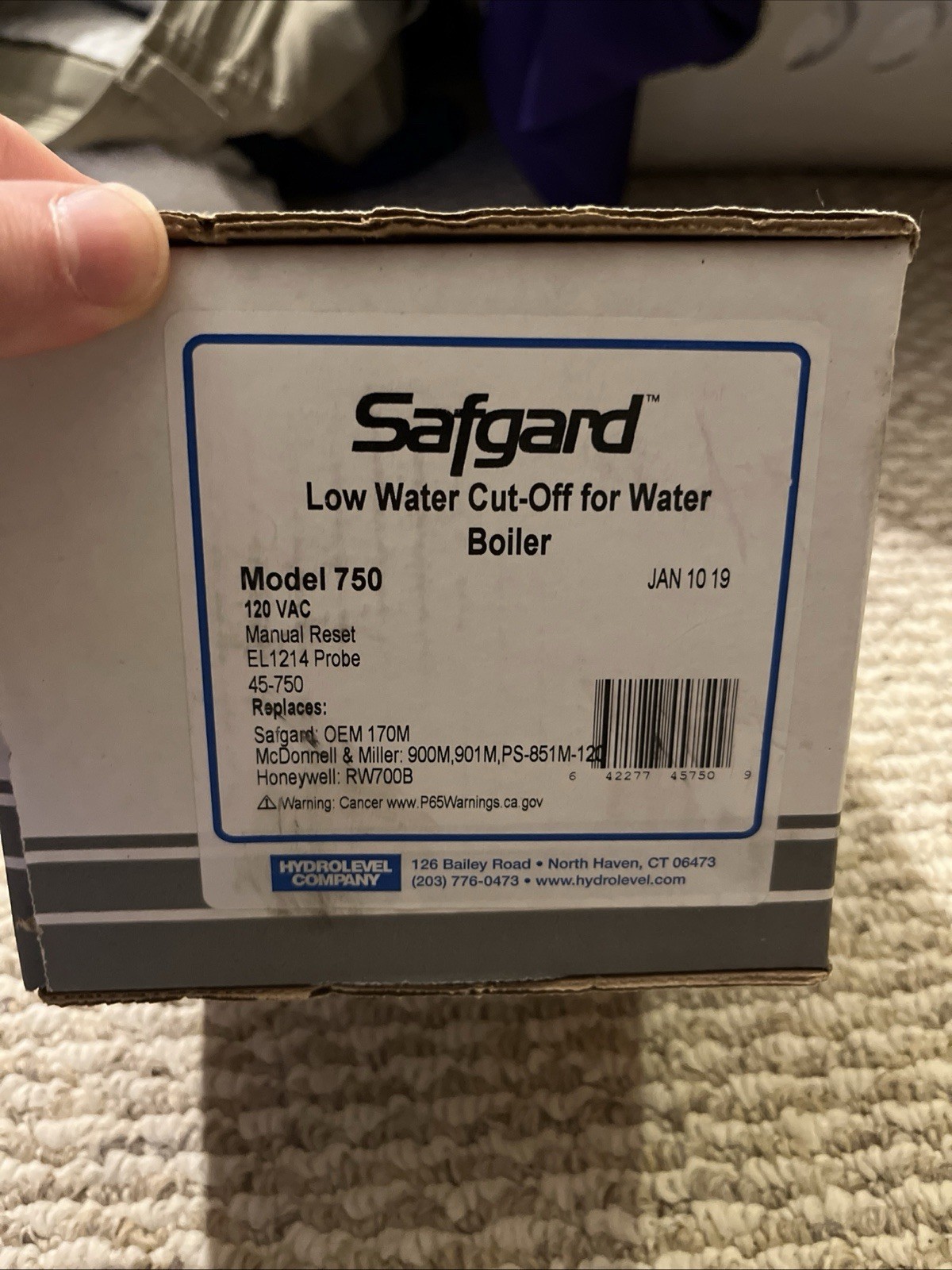Hydrolevel Safegard 750 Low Water Cut-off 120v Manual Reset 45-750