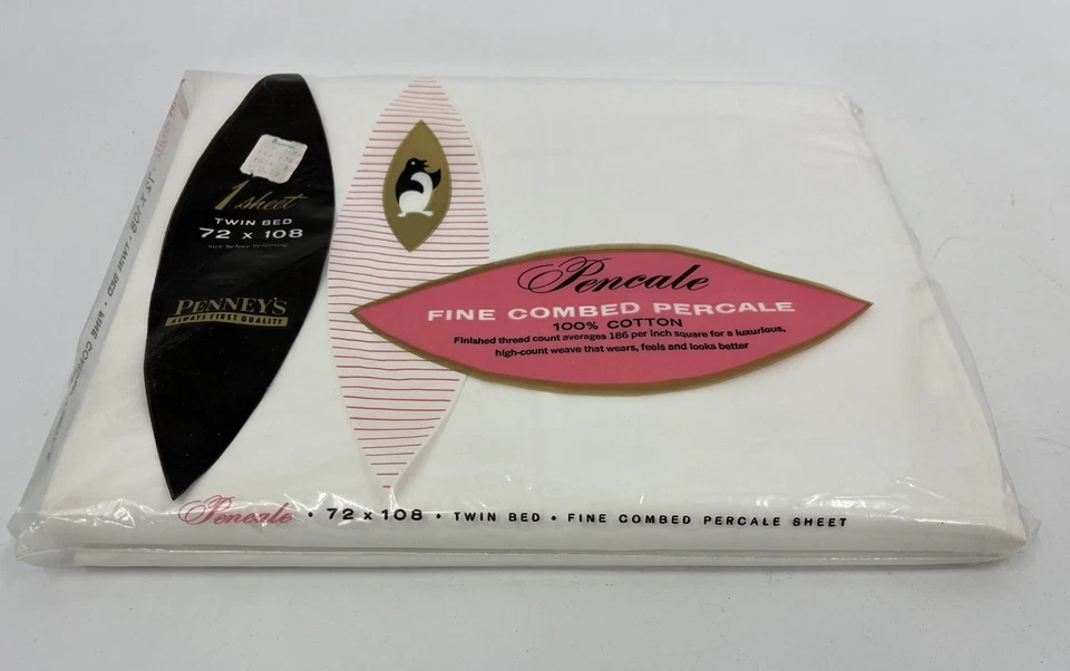 Vintage JC Penney Percale Twin Sheet Flat White Cotton New Old Stock - Image 4 of 4