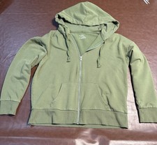 Time and Tru Green Full Zip Fleece Hoodie w/ Pockets Hooded Womens Size L