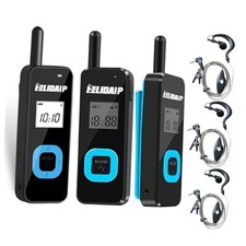 T-M1 Super Mini Walkie Talkies with Headsets Portable Two Way M1-Black-3 Pack