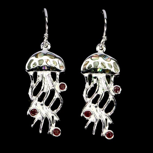 Orecchini Argento Sterling 925 Rotondo Rubino Myanmar Mocio Meduse Gemma Gioielli