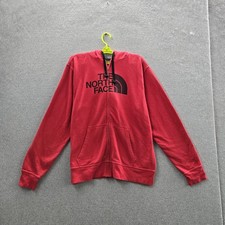 The North Face Men Hoodie L Red Fleece Logo Activewear Zipper Long Sleeve
