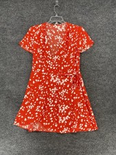 J. Crew Red Floral Print Knee Length Wrap Dress Womens 8 Designer Preppy Casual