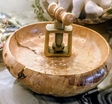 Dicky Deal Ironwood Burl Nutcracker Bowl 1988 Signed Brass Screw Press Burlwood